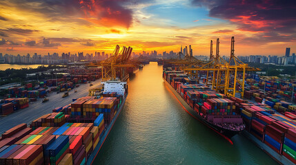 Naklejka premium Warehouse logistics solutions isometric landing page, truck delivery service, transportation process, global shipping distribution, goods export import over the world 3d vector illustration web banner