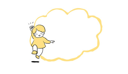 笑顔でジャンプする男の子と吹き出しのイラスト