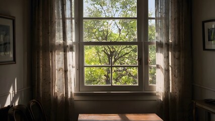 Fototapeta premium The atmosphere of a photo taken out by a window with light shining in. 