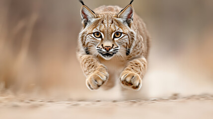 Obraz premium Lynx in mid hunt, poised and focused, showcasing its agility and strength