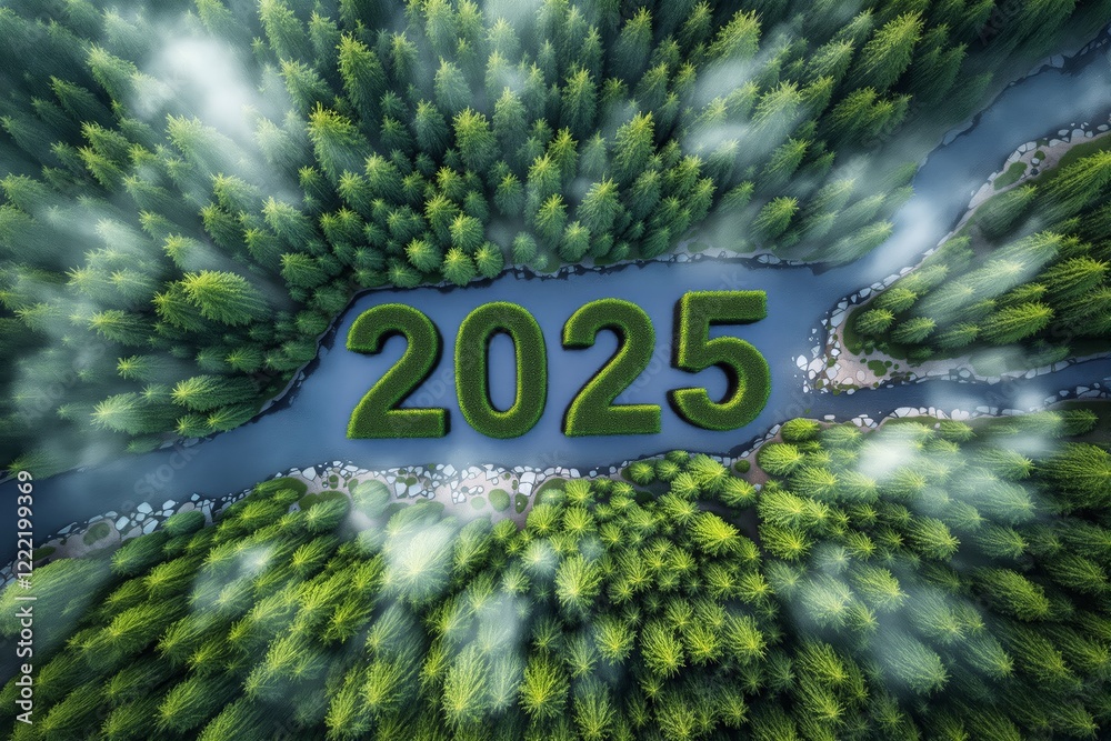Poster aerial view of lush green forest with 