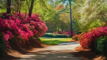 Serene Azalea-Lined Pathway at Augusta National Golf Course