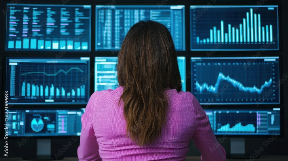 Poster data analysis in real-time business insights from multiple monitors office environment professional 