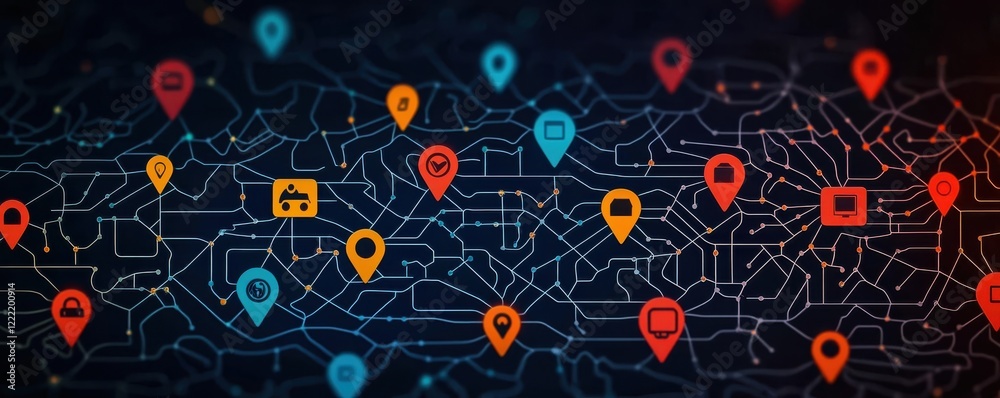 Poster mapping connections geolocation data visualization digital space infographic abstract aerial view te