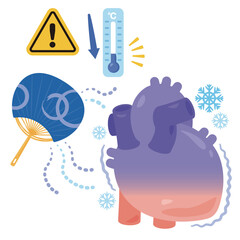 寒さで調子が悪くなる心臓のイラスト