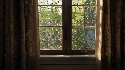 Fototapeta premium The atmosphere of a photo taken out by a window with light shining in. 
