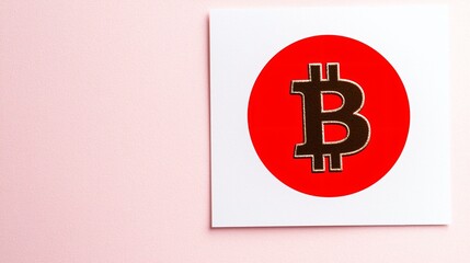 Obraz premium Bitcoin Cryptocurrency Symbol on Red Circle Minimalist Design Digital Currency