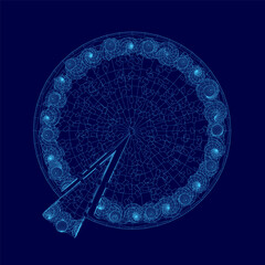 Blue circle with a slice of pie in it. The pie is cut