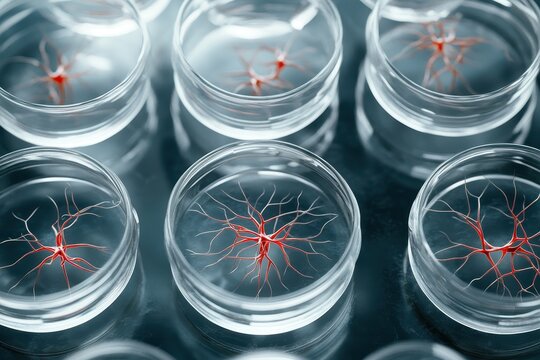 Laboratory scene showcasing neural precursor cells under observation in a modern research environment.