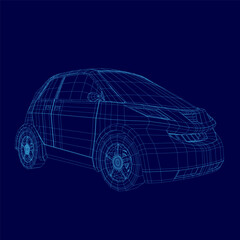Naklejka premium Blue car is shown in a 3D rendering. The car is a small, compact vehicle with a sleek design. The blue color of the car gives it a modern and sophisticated appearance