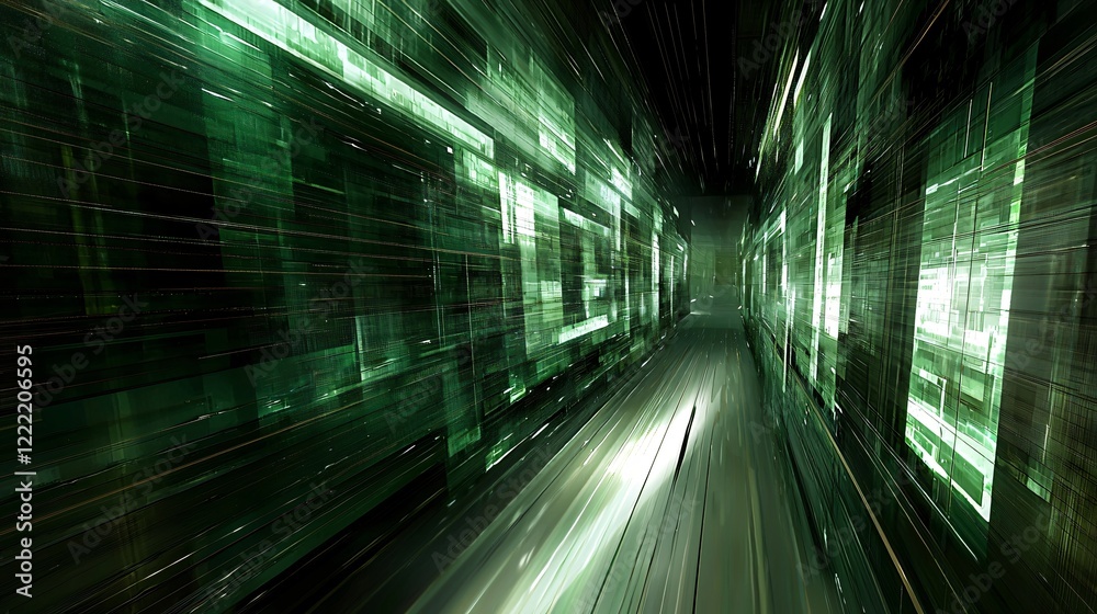 Sticker abstract green digital corridor futuristic technology data stream background