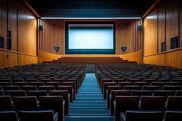 Fototapeta premium Empty Auditorium: Modern Theater Seating & Projection Screen
