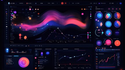A digital dashboard illustration showcasing interactive data charts and analytics, featuring vibrant colors and sleek design elements.