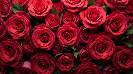 Natural fresh red roses flowers pattern wallpaper. top view, Red rose flower wall background.
