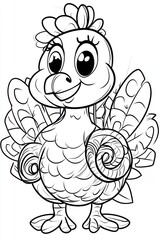 Fototapeta premium A cute cartoon turkey with big eyes and a smile.