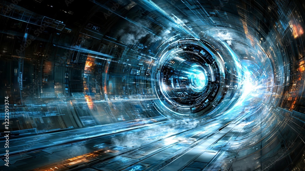 Wall mural futuristic sci fi spaceship corridor tunnel digital art abstract background high tech technology