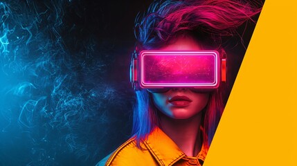 Futuristic Woman in Neon VR Headset Cyberpunk Style Digital Metaverse