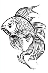 Fototapeta premium A detailed line drawing of a fish with flowing fins.