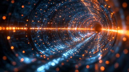 Close-up view of digital data streams and futuristic holographic interface. Generative AI