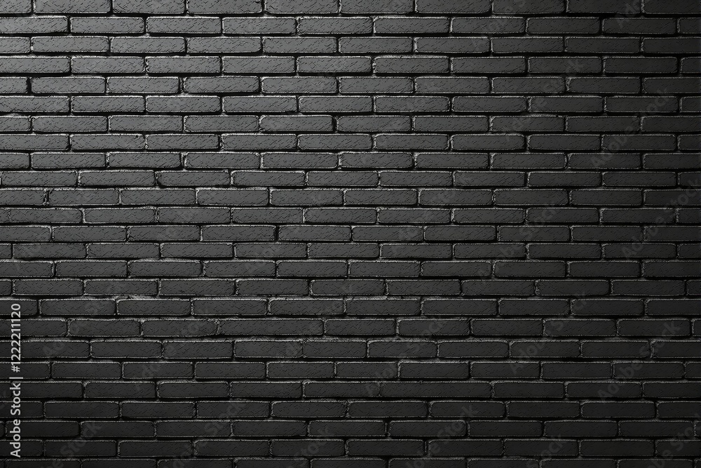 Poster Black brick wall with a smooth surface, illuminated subtly, creating a textured yet minimalistic background concept.