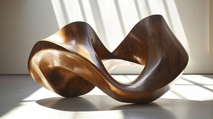 Abstract Wooden Sculpture:  Fluid Forms in Sunlight