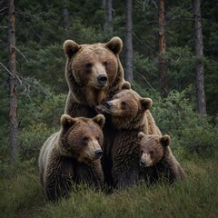 Fototapeta premium Write about the bond between a mother bear and her cubs in the wilderness.