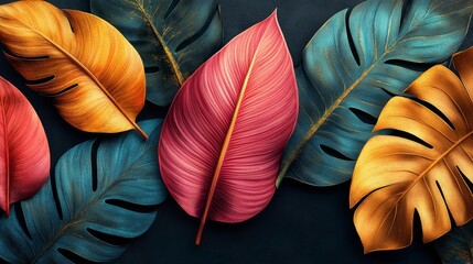 Tropical leaf design in vibrant colors with intricate textures. Generative AI