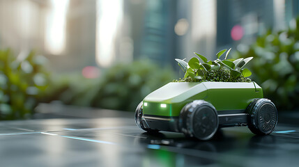 Naklejka premium Futuristic green city delivery system utilizing eco-friendly technology in urban environments for sustainable innovation
