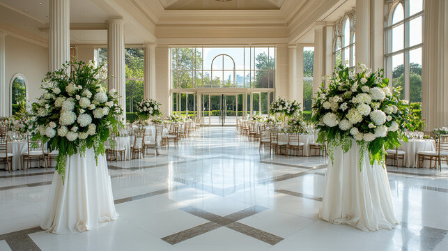 Elegant floral arrangements in luxury venue for wedding celebration