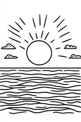 A simple line drawing of a sunset over the ocean.