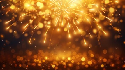 Naklejka premium A shimmering display of golden fireworks bursts against a dark background, creating a festive and celebratory atmosphere filled with sparkling lights.