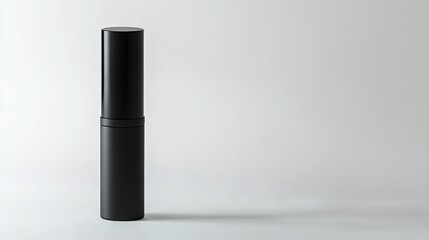 Obraz premium A single lipstick in a sleek matte black tube, standing out on a minimalist white backdrop.