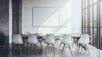 Business meeting room with vacant chairs, symbolizing the importance of preparation and anticipation in professional environments.