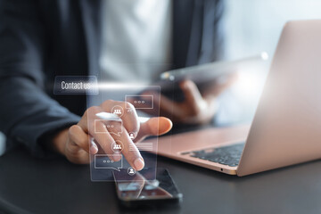 Chatbot conversation assistant. Person using online customer service with chatbot to get support. AI automatic answering machine. Artificial intelligence, customer support center, CONTACT