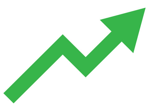 Graph going Up and Down sign with green and red arrows vector. Flat design vector illustration concept of sales bar chart symbol icon with arrow moving down and sales bar chart with arrow moving up