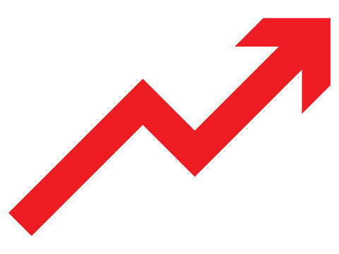 Graph going Up and Down sign with green and red arrows vector. Flat design vector illustration concept of sales bar chart symbol icon with arrow moving down and sales bar chart with arrow moving up