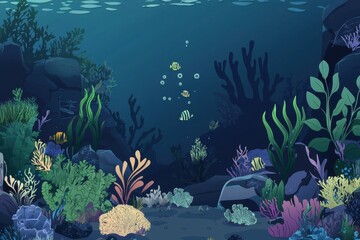 Ocean Depth Gradient: Underwater scene with colors transitioning from light blue near the surface to deep, dark blue at the ocean floor
