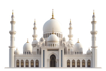 Fototapeta premium beautiful mosque, magnificent mosque, white background, islamic, ramadan Kareem, eid mubarak, eid al adha, eid al fitr, 3d rendering, generative ai