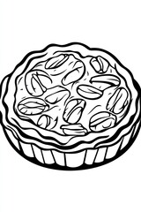 Black and white line art illustration of a single pecan pie.