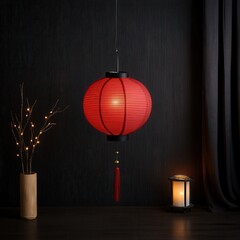 Elegant Red Lantern with Ambient Lighting Display