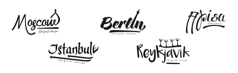 Obraz premium City and Capitals Name Original Design Vector Set