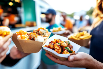 Delicious food truck feast urban street culinary experience vibrant environment close-up view food and flavor exploration