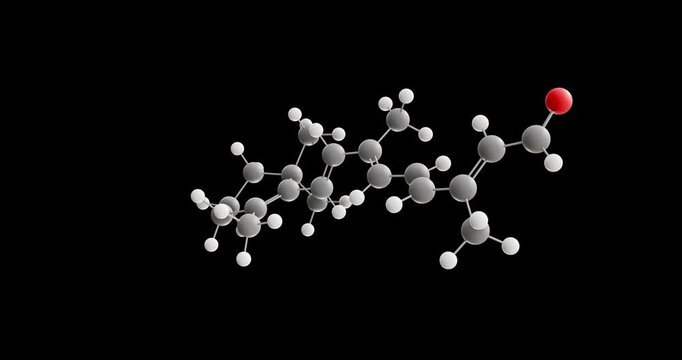 Retinal molecule, rotating 3D model of retinaldehyde, looped video on a black background
