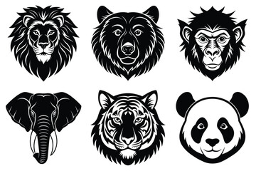 Animal mascot icon set, Wild animal head logo silhouette collection vector illustration