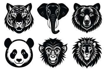 Animal mascot icon set, Wild animal head logo silhouette collection vector illustration