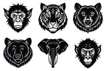 Obraz premium Animal mascot icon set, Wild animal head logo silhouette collection vector illustration