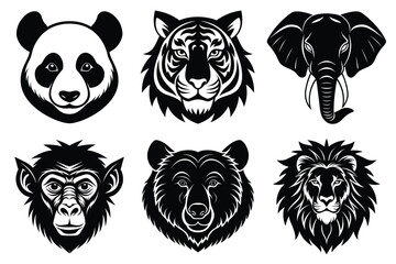 Animal mascot icon set, Wild animal head logo silhouette collection vector illustration