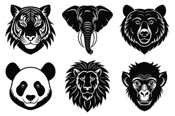 Obraz premium Animal mascot icon set, Wild animal head logo silhouette collection vector illustration