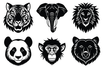 Animal mascot icon set, Wild animal head logo silhouette collection vector illustration