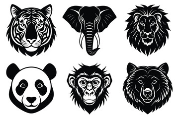 Obraz premium Animal mascot icon set, Wild animal head logo silhouette collection vector illustration